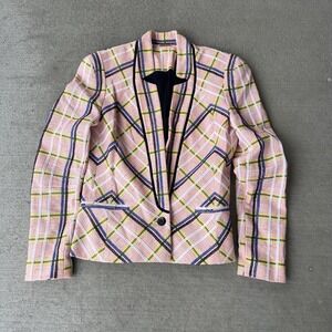 Rebecca Minkoff Women's Plaid Blazer Size 8 Pink Multicolor Print Jacket